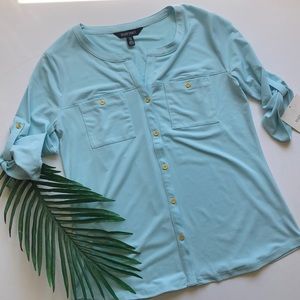 Ellen Tracy Aquamarine 3/4 Sleeve Button down